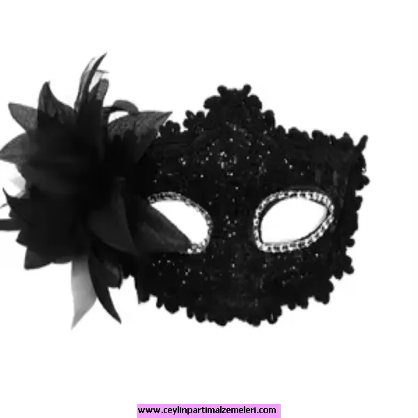 Lüks Maske Siyah Çiçekli